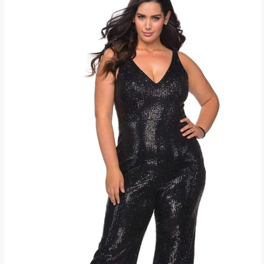 Plus Sized Black Sequin Jumpsuit - image 1